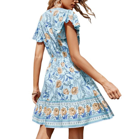 Women's Boho Print Dress Bohemian Vintage Floral Printed Dresses Ethnic Style Beach Dress Long Sleeve Casual Dress