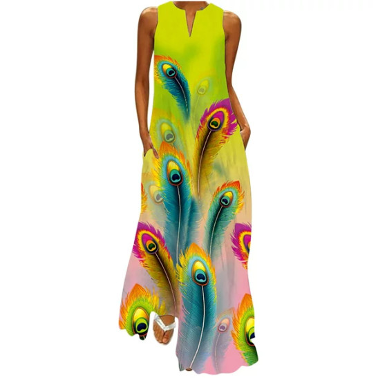 Women's Vintage Mexican Long Dress Western Ethnic Style Print Tank Dress V Neck Loose Sundress Elegant Casual Dresses