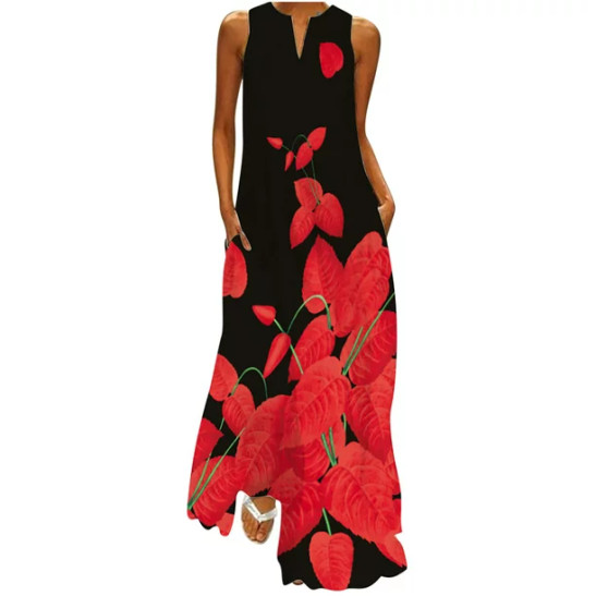 Women's Vintage Mexican Long Dress Western Ethnic Style Print Tank Dress V Neck Loose Sundress Elegant Casual Dresses
