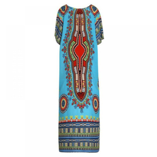 Wuffmeow Ladies' Sexy V-neck Bohemian Long Dress African Ethnic Print Beach Sundress Womens Summer Loose Vintage Kaftan Maxi Dresses