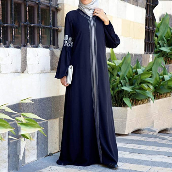 YanHoo Women's Plus Size Dresses Ethnic Long Sleeve Muslim Abaya Loose Vintage Kaftan Islamic Maxi Dresses