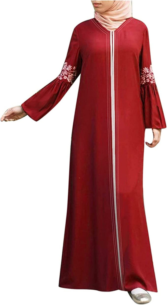 YanHoo Women's Plus Size Dresses Ethnic Long Sleeve Muslim Abaya Loose Vintage Kaftan Islamic Maxi Dresses