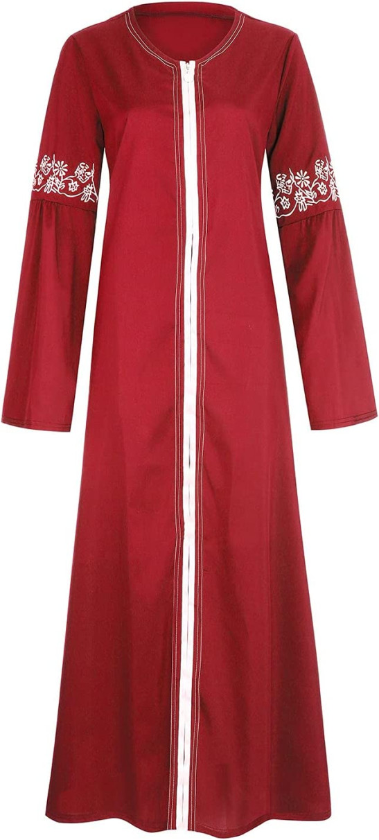 YanHoo Women's Plus Size Dresses Ethnic Long Sleeve Muslim Abaya Loose Vintage Kaftan Islamic Maxi Dresses
