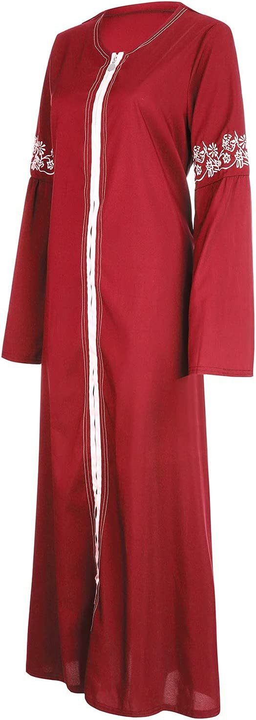 YanHoo Women's Plus Size Dresses Ethnic Long Sleeve Muslim Abaya Loose Vintage Kaftan Islamic Maxi Dresses