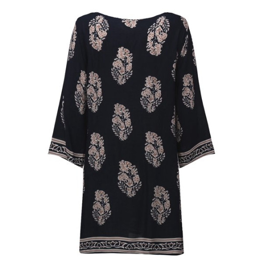 ZANZEA Women Vintage 3/4 Sleeve Loose Keyhole Kaftan Shirt Dress Ethnic Mini Dress