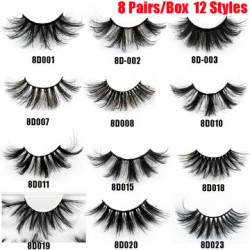 8 Pairs faux mink eyelashes 25mm lashes fluffy messy 3d mink lashes wholesale, 8 pairs natural false eyelashes extension