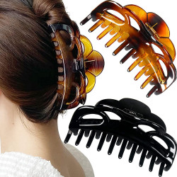 ACCGLORY Large Hair Clips For Thick Hair Plastic Big Claw Clips Updo Hair Styling Accessories For Women Strong Hold Jumbo Hair Jaw Clips(Arc-Black+Brownish)