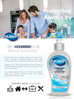 Advanced Hand Sanitizer, 18 oz Bottle - 532 ml by Blumen, Soft Fresh, 70% Alcohol