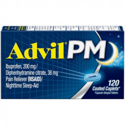 Advil PM (120 Count) Pain Reliever / Nighttime Sleep Aid Coated Caplet, 200mg Ibuprofen, 38mg Diphenhydramine