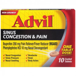 Advil Sinus Congestion And Pain, Sinus Relief Medicine, Pain Reliever And Fever Reducer With Ibuprofen And Phenylephrine HCl - 20 Coated Tablets