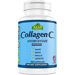 Alfa Collagen C - Collagen Hydrolysate Capsules With Biotin By Alfa Vitamins - Anti-Aging Nutritional Supplement For - Skin, Nails & Hair Rejuvenation - Supports Bone & Muscle Health