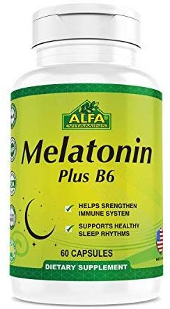 Alfa Melatonin Plus B-6 Supplement With 5MG By ALFA VITAMINS - Sleep Cycle Regulator - Cardiovascular Health - Immune System - 60 Capsules