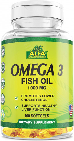 Alfa Omega 3 1000 MG Natural Fish Oil - Promotes Lower Cholesterol & A Healthy Liver Function - 100 Softgels