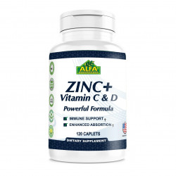 Alfa Zinc + Vitamin C & D Powerful Formula - Immune Support - Enhanced Absorption - 120 Caplets