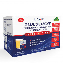 ALFLEXIL Glucosamine, Chondroitin, Collagen & Hyaluronic Acid Powder Supplement For Joints & Bone Health - 30 Sachets