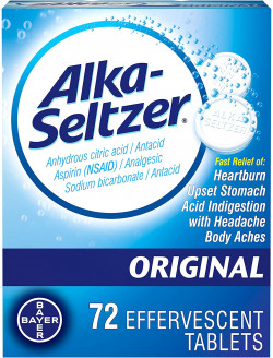 Alka-Seltzer Original Effervescent Tablets - Fast Relief Of Heartburn, Upset Stomach, Acid Indigestion With Headache And Body Aches - 72 Count