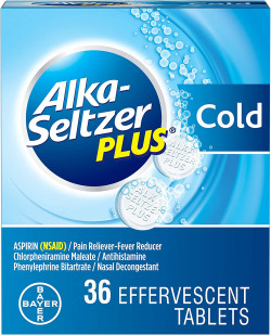 Alka-Seltzer Plus Cold Medicine, Sparkling Original Effervescent Tablets For Adults With Pain Reliever/Fever Reducer, Sparkling Original, 36 Count