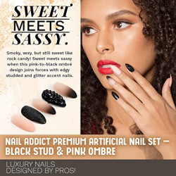 Ardell Nail Addict Premium - Juego de uñas artificiales prémium, Broche negro y rosa Ombre, Broche negro y rosa Ombre