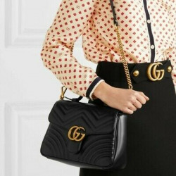 Authentic Gucci Marmont Matelasse Black Leather Shoulder Bag