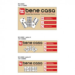 Bene Casa Hand Crafted Double Nine Dominoes Set in Wooden Storage Box, White Dominoes with Black Dots, Sliding Lid Domino Box, 55 Tile Domino Set