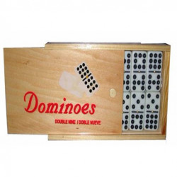 Bene Casa Hand Crafted Double Nine Dominoes Set in Wooden Storage Box, White Dominoes with Black Dots, Sliding Lid Domino Box, 55 Tile Domino Set