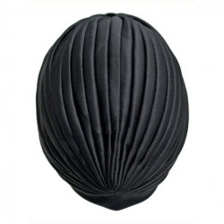 Black Spandex Pleated Turban Head Wrap For Women