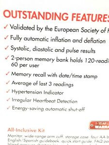 Blood Pressure Monitor by Smart Heart, Arm Monitor, Model # 01-539 Eng & Spanish