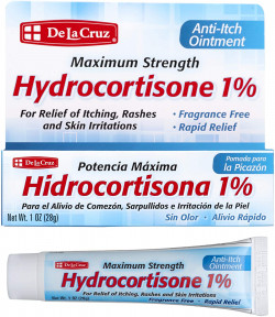 De La Cruz Hydrocortisone 1% Ointment For Itching, Maximum Strength, No Preservatives, Colors Or Fragrances, Made In USA, 1 OZ.