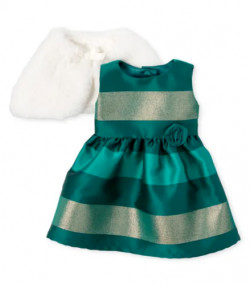 Doll Metallic Striped Jacquard Matching Fit And Flare Dress And Cape Set
