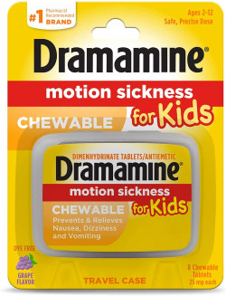 Dramamine Motion Sickness For Kids, Chewable, Dye Free, Grape Flavored, 8 Count
