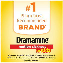 Dramamine Motion Sickness for Kids, Chewable, Dye Free, Grape Flavored, 8 Count