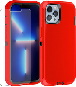 Droperprote Compatible With IPhone 13 Pro Case  , 3 Layers Military Full Body Drop Protective Heavy Duty Shockproof IPhone 13 Pro Case 6.1 Inches Red/Black