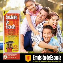 Emulsion de Escocia. Aceite de hígado de bacalao Suplemento dietético. Rico en vitaminas A, D, E y B1. Sabor de fresa y plátano. 6.5 fl oz. Paquete de 3