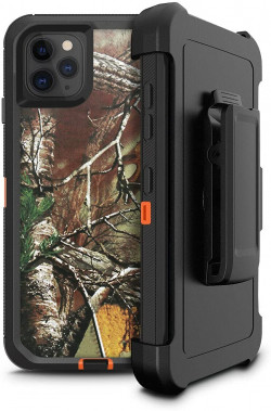 FastSun Defender Case Designed For IPhone 12 Pro Max, Protective Defender Shockproof Hybrid Case Dual Layer Design Hard Cover Compatible With IPhone 12 Pro Max 6.7" (Clip+Camo Orange)