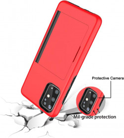 FDTCYDS Galaxy s20 FE Case with Card Holder,Shockproof Armor Silicone Hybrid Rugged Protective Wallet Cover Case for Samsung Galaxy s20 FE - Red