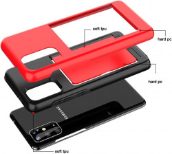 FDTCYDS Galaxy s20 FE Case with Card Holder,Shockproof Armor Silicone Hybrid Rugged Protective Wallet Cover Case for Samsung Galaxy s20 FE - Red