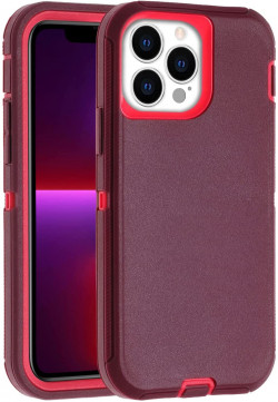 For IPhone 13 Pro Max Case With Full Body Protection, Heavy Duty Shockproof 3 In 1 Silicone Rubber With Hard PC Rugged Durable Phone Cover For IPhone 13 Pro Max Phone 6.7 Inch. (Burgundy/Peach)