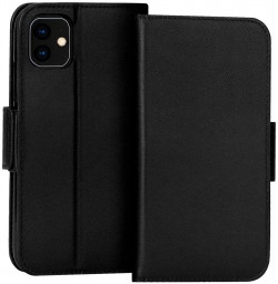 FYY Case For IPhone 11 6.1”, Luxury [Cowhide Genuine Leather][RFID Blocking] Wallet Case, Handmade Flip Folio Case Cover With [Kickstand Function] And[Card Slots] For Apple IPhone 11 6.1” Black