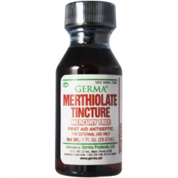 Germa Merthiolate Tincture. Antiseptic For Minor Injuries. 1 Oz. Red.