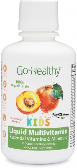 Go Healthy Natural Kids Liquid Multivitamin Organic Folate Vegetarian Plant-Based Whole Food- 32 Servings