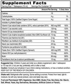 Go Healthy Natural Kids Liquid Multivitamin Organic Folate Vegetarian Plant-Based Whole Food- 32 Servings