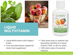 Go Healthy Natural Kids Liquid Multivitamin Organic Folate Vegetarian Plant-Based Whole Food- 32 Servings