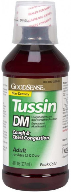 GoodSense Tussin Cough Syrup DM, Cough Suppressant and Expectorant, Wild Cherry Flavor, 8 Ounces