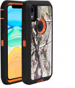 Inficase Protective Holster Case (Camo) For IPhone XR (6.1"), Heavy-Duty Armor Cover With Belt-Clip Holder/Kickstand, Military Grade Shockproof Drop-Proof Rugged Protection | Orange/Camouflage
