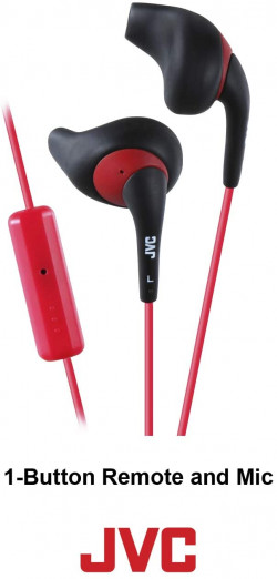 JVC Black And Red Nozzel Secure Comfort Fit Sweat Proof Gumy Sport Earbuds With Long Colored Cord HA-ENR15B