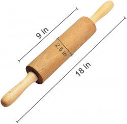 Koulang Classic Wood Rolling Pin - 18 Inch Wood Rolling Pin With Handles Solid Wooden Roller Pin Baking Professional Dough Roller for Home Bakery Pizza Pastry Roti Pasta Bread Cookie Cook