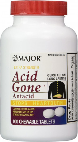 Major Pharmaceuticals Acid Gone Antacid Generic For Gaviscon Extra Strength Chewable Tablets, 100 Count Per Bottle