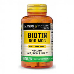 Mason Natural Biotin 800 Mcg With Calcium - Healthy Hair, Skin & Nails, Supports Energy Metabolism, Beauty Booster Supplement, 60 Tablets