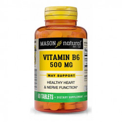 Mason Natural Vitamin B6 500 Mg - Healthy Heart, Supports Muscle And Nerve Function, Improved Energy Metabolism, 60 Tablets