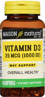 Mason Natural Vitamin D3 25 Mcg (1000 IU) - Supports Overall Health, Strengthens Bones And Muscles, From Fish Liver Oil, 60 Softgels